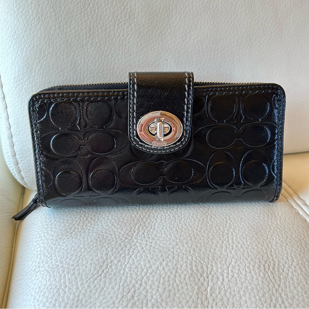 Coach black patent leather wallet